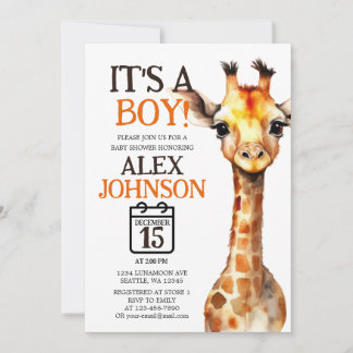 Invitation Giraffe Thème Safari Baby shower