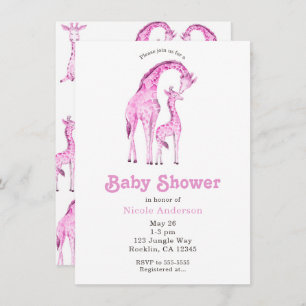 Invitation Giraffes roses Baby shower lunaire