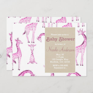 Invitation Giraffes roses & Baby shower Whimsical Kraft Safar
