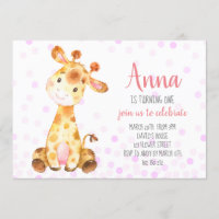 Giraffy Baby Girl Cute Confetti Anniversaire rose