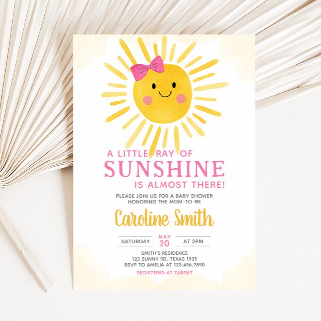 Invitation Girl A Little Ray of Sunshine Baby shower (Girl A Little Ray of Sunshine Baby Shower Invitation)