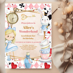 Invitation Girl Alice au pays des merveilles Thé d'anniversai