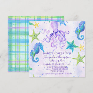 Invitation Girl Baby shower Beach Starfish Octopus Seahorse