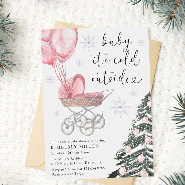 Invitation Girl Baby Shower Its Cold Outside Pink  (Créateur téléchargé)