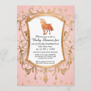 Invitation Girl Baby shower Magique Unicorn Rose Gold Sparkle