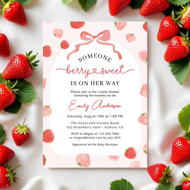 Invitation Girl Berry Sweet Bow En vichy Baby shower (Créateur téléchargé)