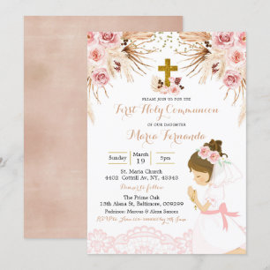 Invitation Girl Boho Pampas Floral première communion Invitat