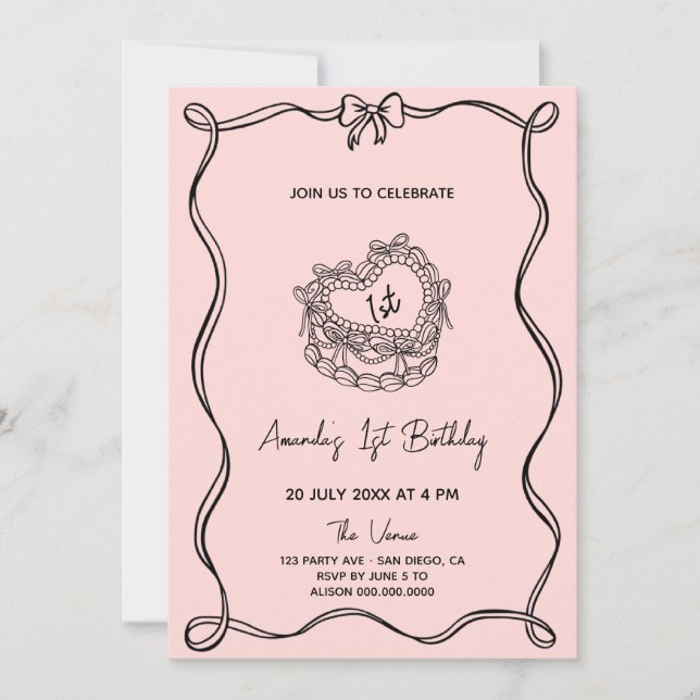 Invitation Girl Bow Premier anniversaire (Devant)