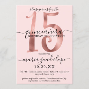 Invitation Girl Chic Faux Rose Or Blush Pink Quinceañera