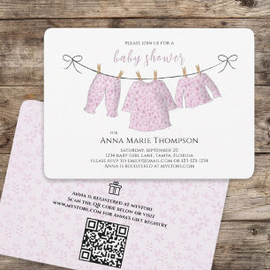 Invitation Girl Cute Baby shower rose QR Code Cadeau Registre