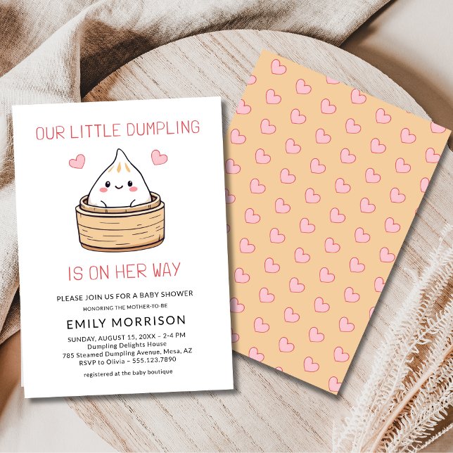 Invitation Girl Cute Little Dumpling Hearts Baby Shower (Créateur téléchargé)