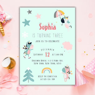 Invitation Girl Cute Unicorn fête d'anniversaire