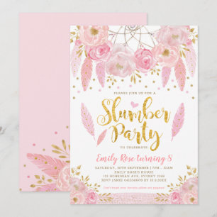 Invitation Girl Dreamcatcher Pink Gold Floral
