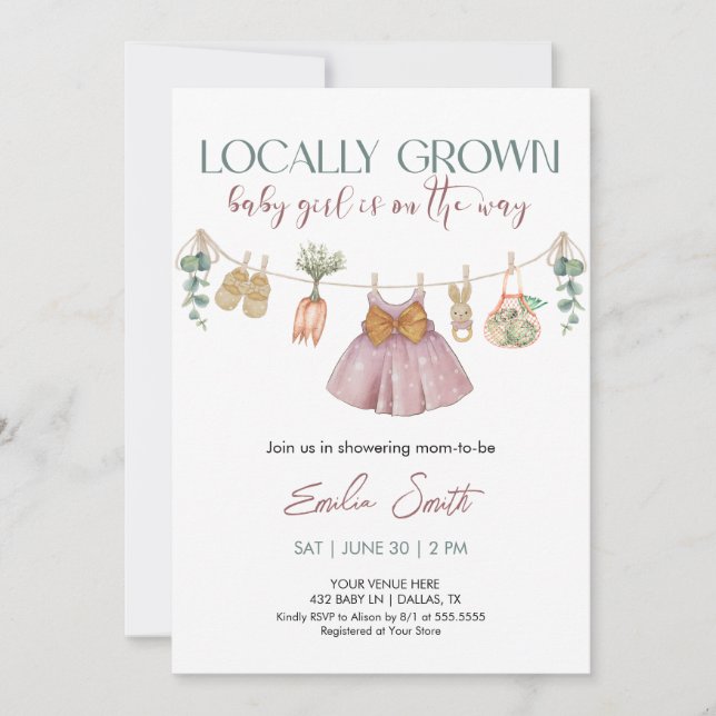 Invitation  Girl Farmer's Market baby shower  (Devant)