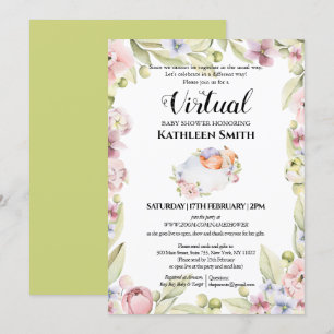 Invitation Girl Fox Elegant Floral Green Douche virtuelle