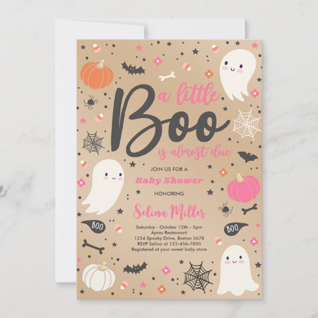 Invitation Girl Ghost Little Boo est due Baby shower d'Hallow (Devant)