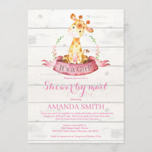 Invitation Girl Giraffe Baby shower par courrier