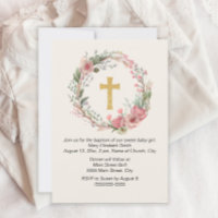Girl Gold Cross rose Floral Baptême religieux