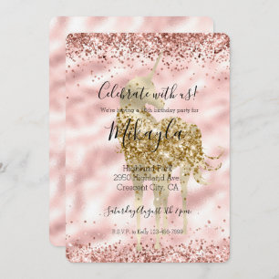 Invitation Girl Gold Unicorn rose Parties scintillant étincel