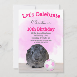 Invitation Girl Grey Guinée Pig rose balle de soccer personna