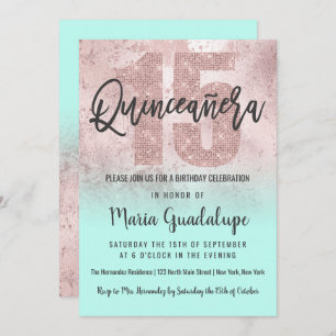 Invitation Girl Grunge Rose Gold Mint Parties scintillant Qui