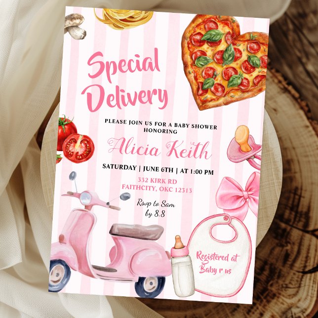 Invitation Girl italian baby shower pizza special delivery (Créateur téléchargé)