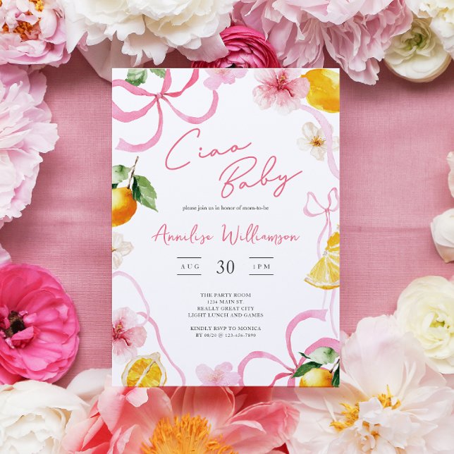 Invitation Girl Lemon Ciao Baby Italian Baby Shower (Girls Ciao Baby Lemon Italian Baby Shower Invitation)
