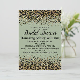 Invitation Girl Leopard Sage Green Black Gold Fête des mariée