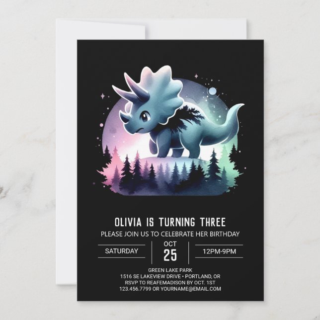Invitation Girl Modern Triceratops Anniversaire (Devant)