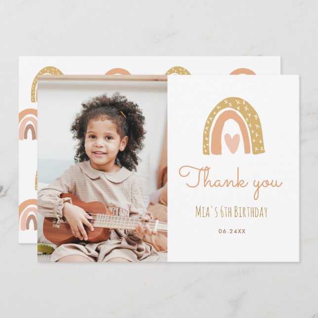 Invitation Girl Pastel Arc en ciel 6e anniversaire Merci phot (Devant / Derrière)