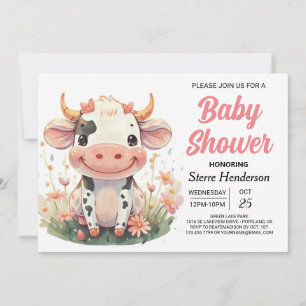 Invitation Girl Pastel Cute Cow Baby shower