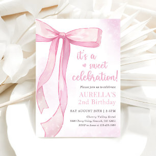 Invitation Girl Pink Bow 2e anniversaire