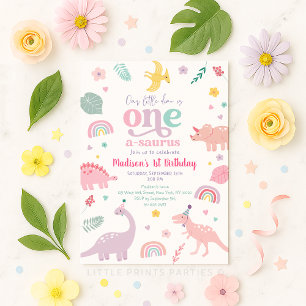 Invitation Girl Pink Dinosaur 1er anniversaire