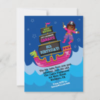 Girl Pirate Dragon Ship Anniversaire Fête Invitati