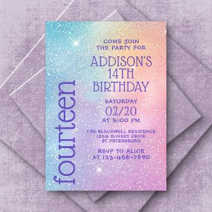 Invitation Girl Purple Stars Galaxy Anniversaire