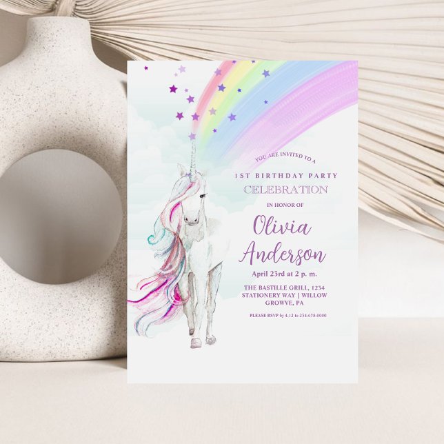 Invitation Girl Rainbow Magic Unicorn Stars Anniversaire (Créateur téléchargé)