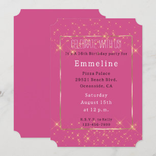 Invitation Girl rose or étincelles Anniversaire