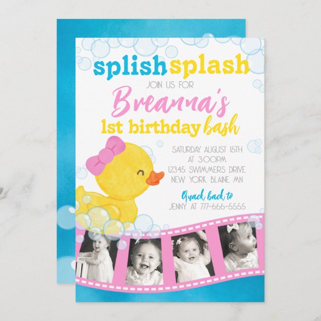 Invitation Girl Rubber Duck Filmstrip Multi Picture Anniversa (Devant / Derrière)