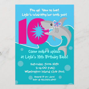 Invitation Girl Shark Bite - 10e anniversaire de l