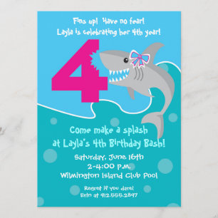 Invitation Girl Shark Bite - 4e fête d'anniversair