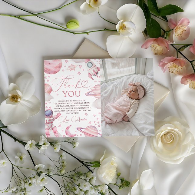 Invitation Girl Space Photo Thank You Card (Créateur téléchargé)