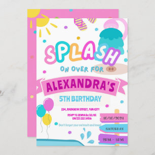 Invitation Girl Splash Pad Party Water Park rose Anniversaire