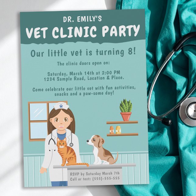 Invitation Girl Veterinarian Vet Animal Clinic Kids’ Birthday (Créateur téléchargé)