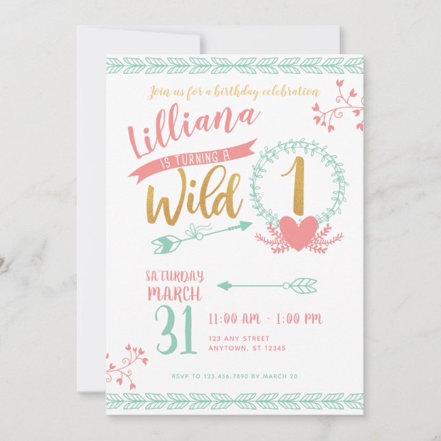 Invitation Girl Wild One Boho Tribal First Birthday Invitatio (Devant)