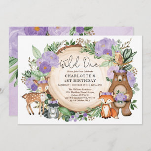 Invitation Girl Wild One Purple Floral Woodland 1er Anniversa