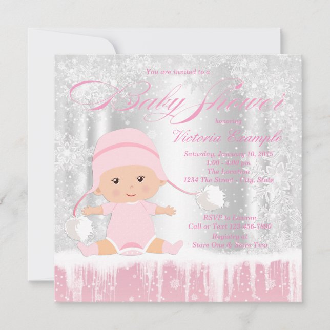 Invitation Girl Winter Wonderland Baby shower de neige Invita (Devant)
