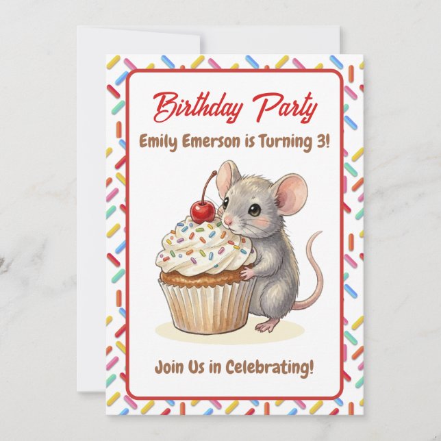Invitation Girl's Birthday Party | Mouse & Cupcake Themed (Devant)