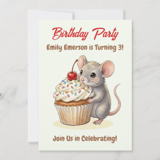 Invitation Girl's Birthday Party | Mouse & Cupcake Themed