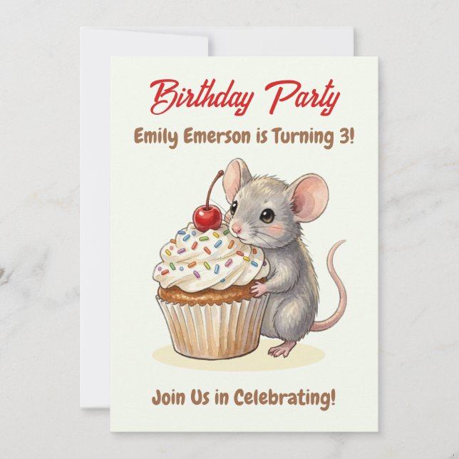 Invitation Girl's Birthday Party | Mouse & Cupcake Themed (Devant)