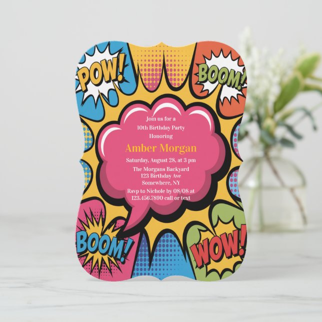 Invitation Girls’ Colorful Pop Art Birthday Party  (Debout devant)